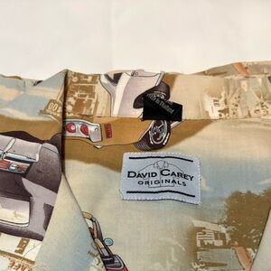David Carey Originals Men's Beige Vintage Car Print Button-Down Shirt